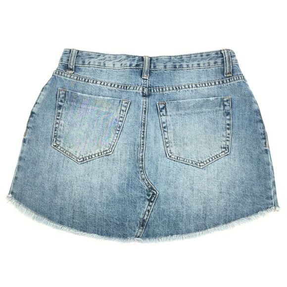 Vanilla Star Ripped Distressed Denim Mini Skirt Size 7 Womens Blue Jean Cut Off - Picture 2 of 6